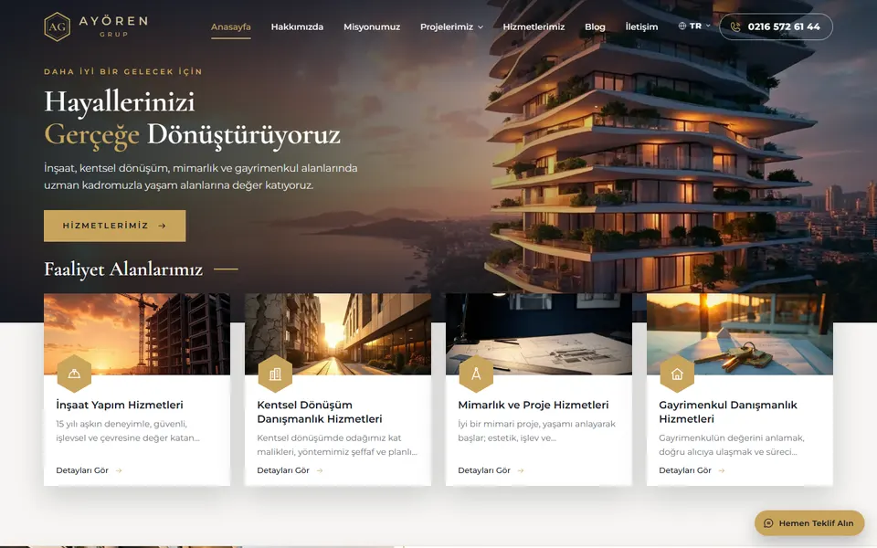 Ayören Grup sitesinin ilk ekranı