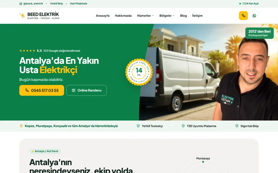 BEED Elektrik sitesinin ilk ekranı