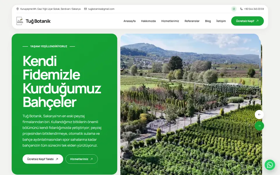 Tuğ Botanik sitesinin ilk ekranı